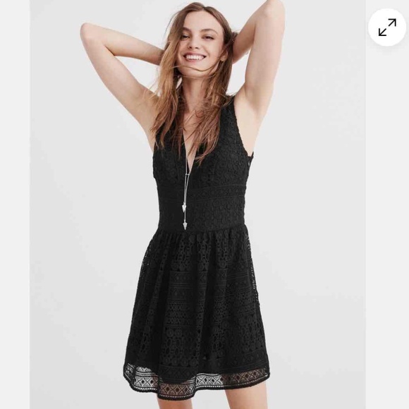 Abercrombie & Fitch Lace Crochet V-Neck Skater Dress Black Size 2 - Picture 1 of 16